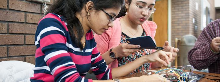 Students working on a circuit